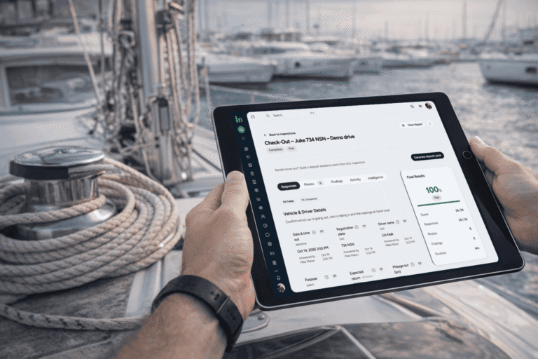 Inspector using the Inspect it app on a tablet at a marina