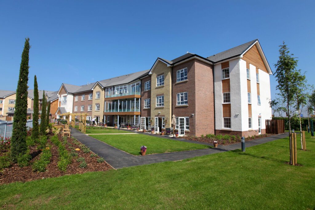 Modern residential housing development with lawn