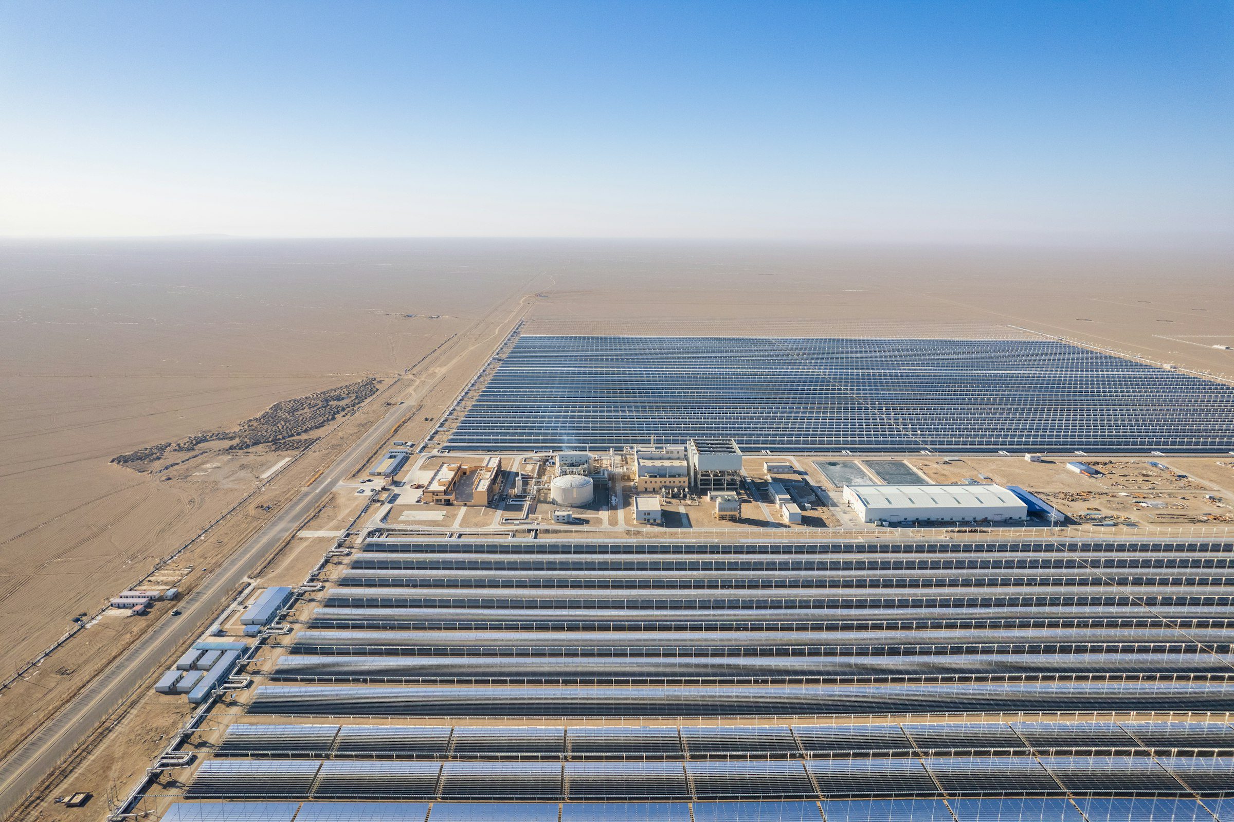 Aerial view of a large solar power plant inspected with Inspect it energy and utilities inspection software